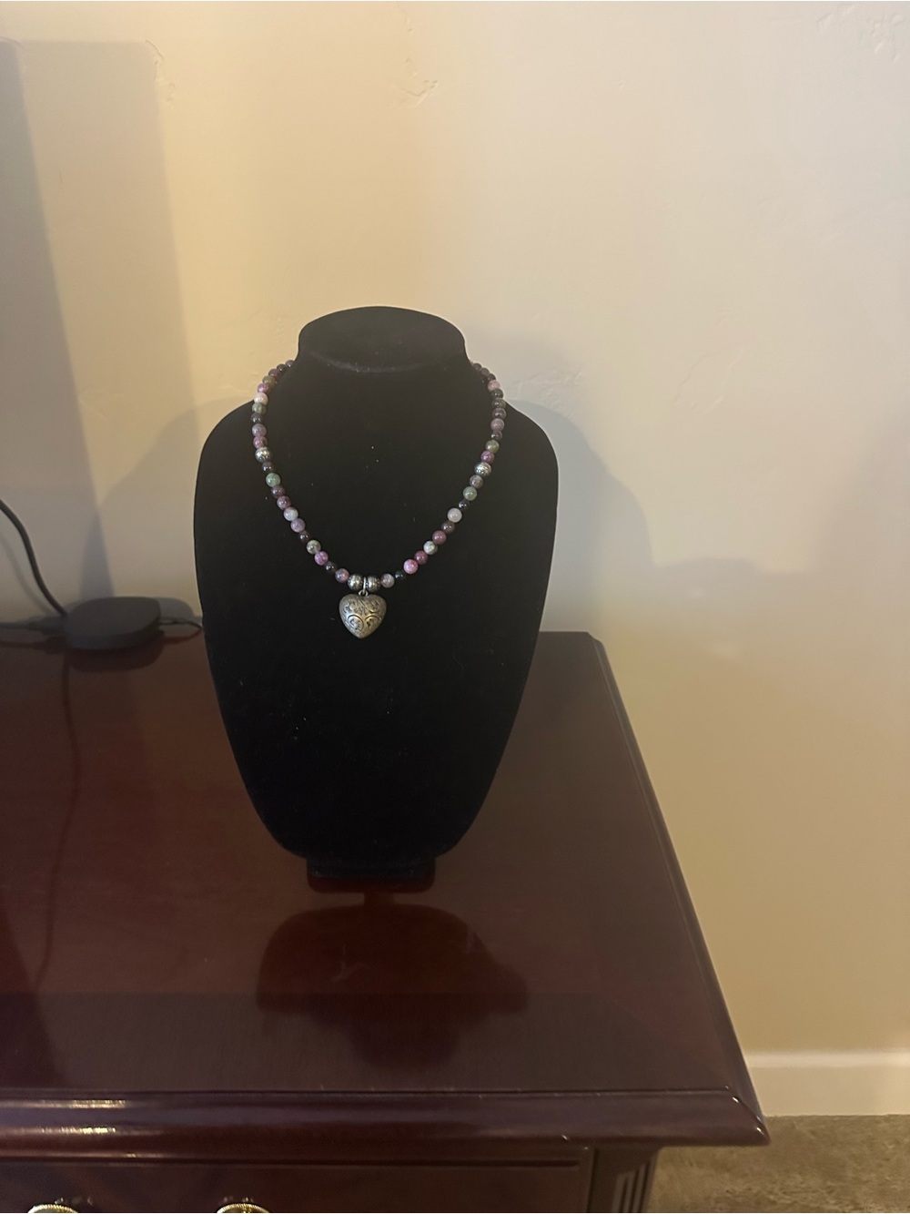 Hand Crafted Tourmaline with a Vintage Sterling Silver  Heart Pendant and Beads - Picture 2 of 5
